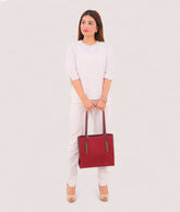 Burgundy suede zipper shoulder bag with long handle